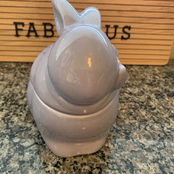 Harry & David Ceramic Bunny Rabbit Bowl With Lid Purple Egg Shape Candy Dish - Picture 2 of 8